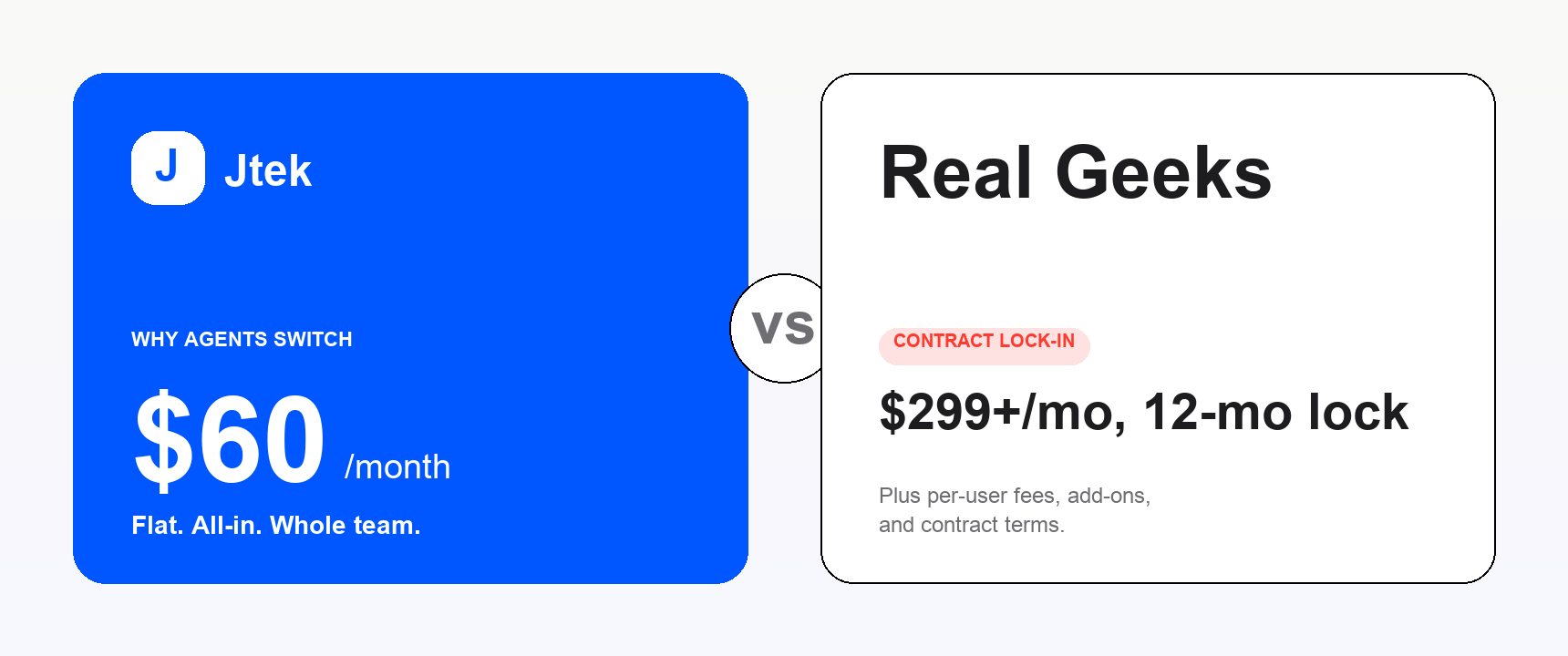 Jtek vs Real Geeks comparison banner